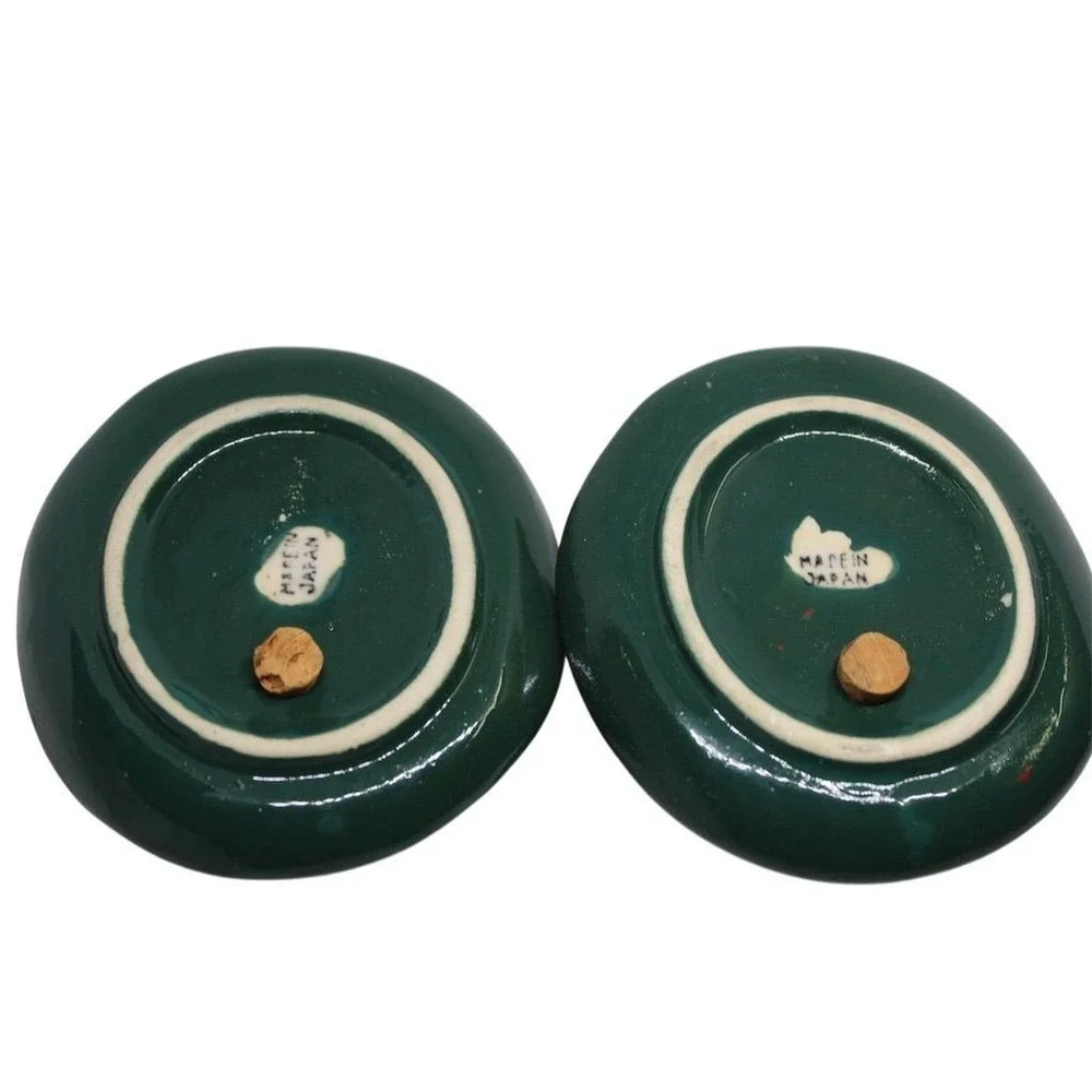 Vintage Green Fedora Hat Salt &‎ Pepper Shakers Retro Style Set of 2
